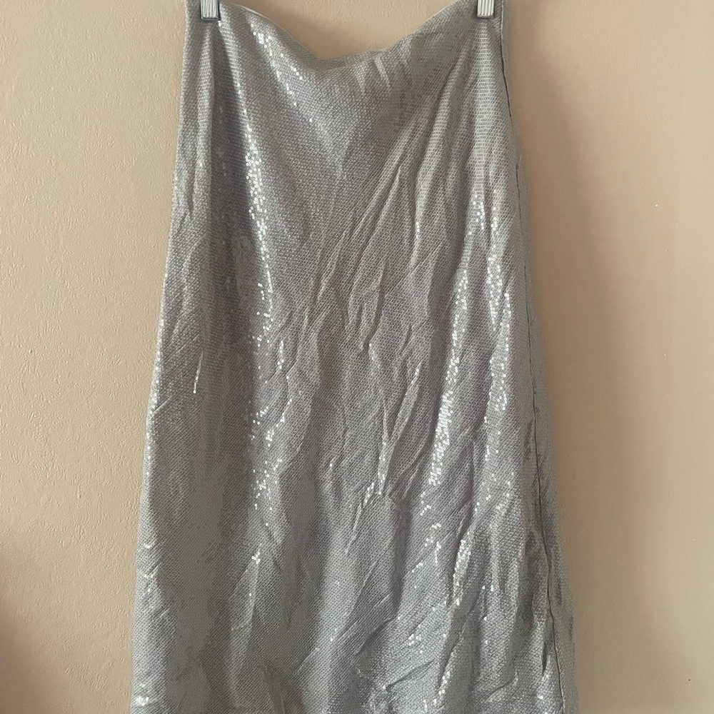 Madewell Silver Sequin Midi Pencil Skirt - Picture 2 of 5